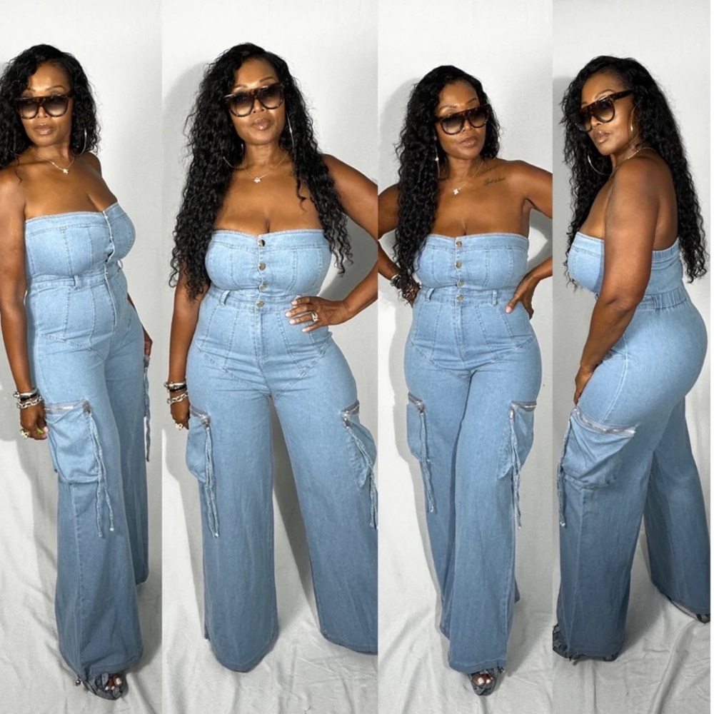 Denim cargo jumpsuit